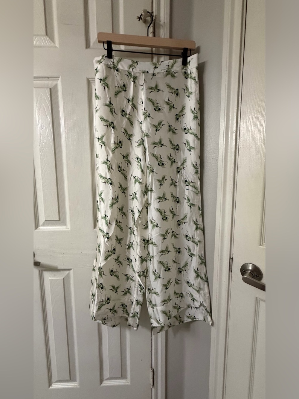 HANH Merriman Red Crowned Crane Silk Pants Size 10